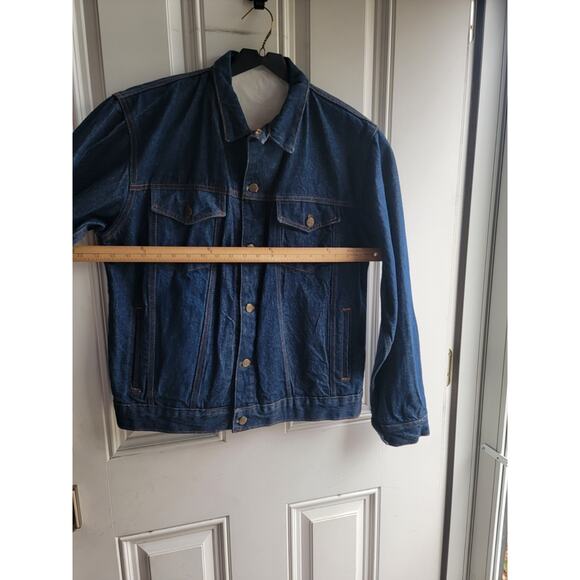 Vintage American Hero Dark Wash Denim Jacket Men Fish Embroidered READ - Picture 9 of 13